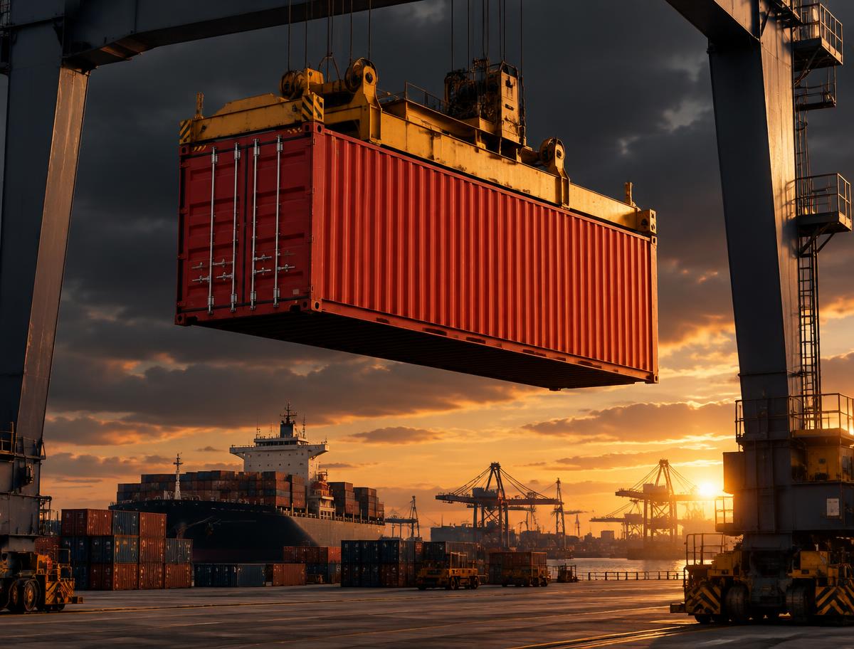 Container completo em terminal portuário
